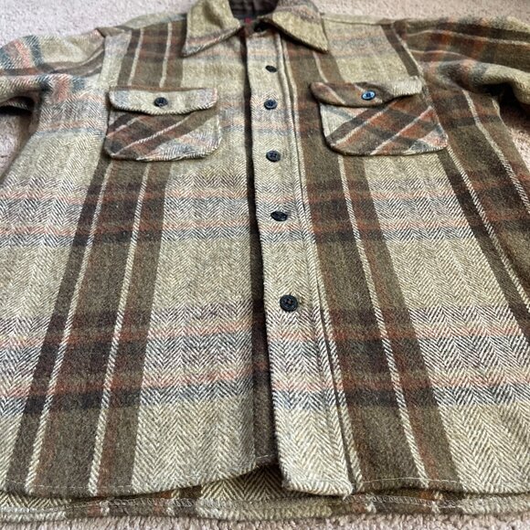Vintage Wool Linen Brown Plaid Val-Mark Shacket Fall Hipster Retro Dagger Collar - Picture 7 of 8